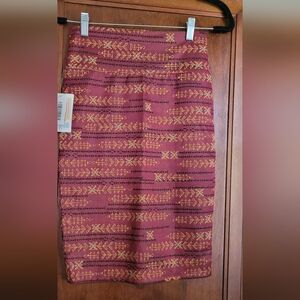 LuLaRoe Burgundy and Gold Patterned Pencil Skirt